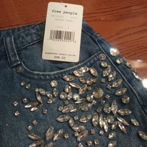 NWT, Free People Rhinestone Denim Mini Skirt